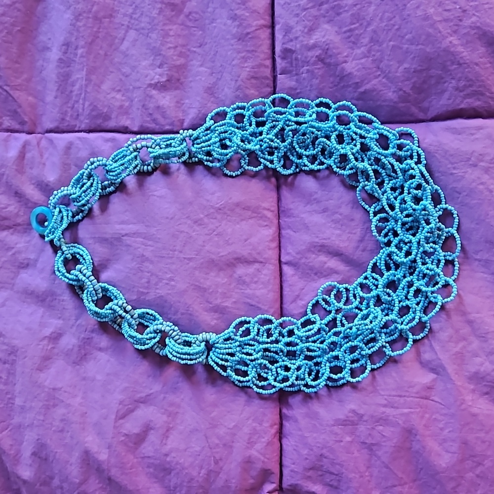 Bright Turquoise Blue 23" Multi-strand Looped Beaded Statement Necklace